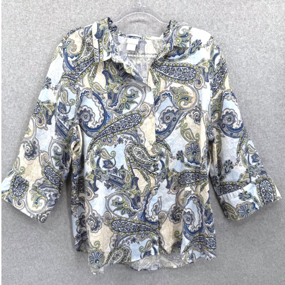 Chico's Paisley Print Button Up Shirt Women's Size 3 (US Size 16) 3/4 Sleeve